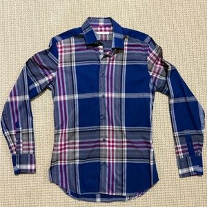 Bulgari Boy’s Navy and Magenta Plaid Shirt